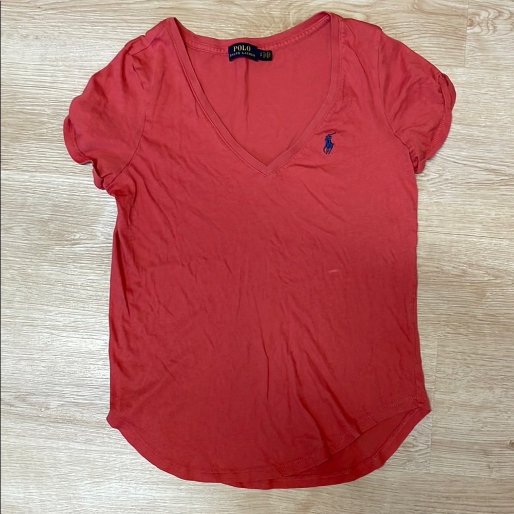 Polo Ralph Lauren Women’s V-Neck Lightweight Rusty Red Short Sleeve Tee T-Shirt